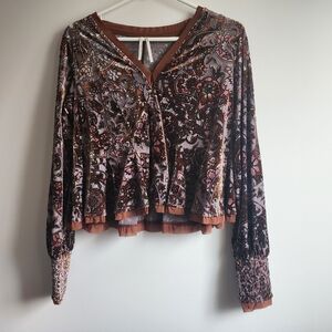 Bohemian Velvet Paisley V-Neck Top